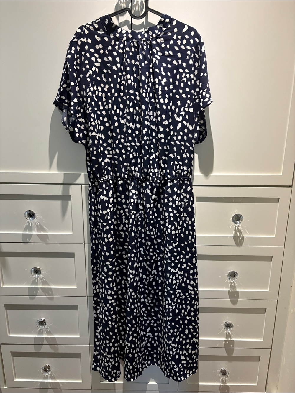 SHEIN Navy and White Dot-Print Midi Dress